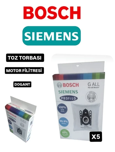 Bosch Siemens Süpürge Toz Torbası 5 Adet Motor Filitresi Kutulu