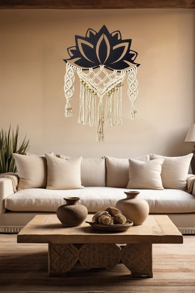 Veraart El Yapımı Lotus Çiçeği Makrome Duvar Süsü Tablo - 3