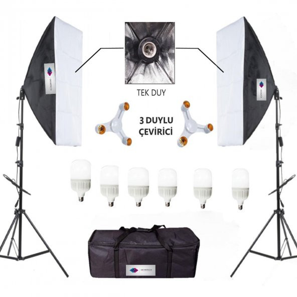Deyatech softbox 50x70 sürekli video ışık 3 duylu 6500 kl. led ışık ikili ışık set