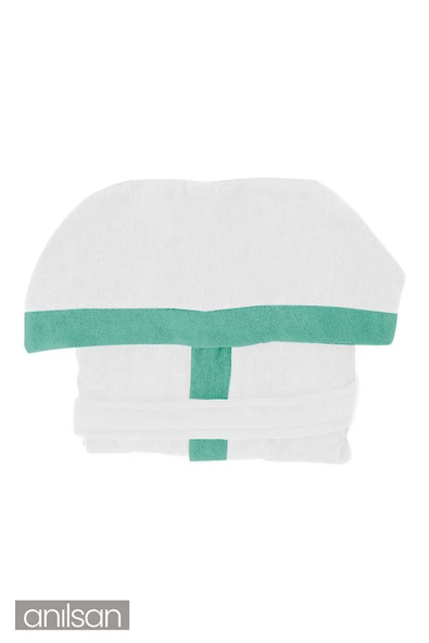 Beyaz ve Yeşil %100 Pamuklu Çocuk Bornozu - 2-4 Yaş - Yumuşak, Nefes Alabilir, Doğal Kumaş - 2