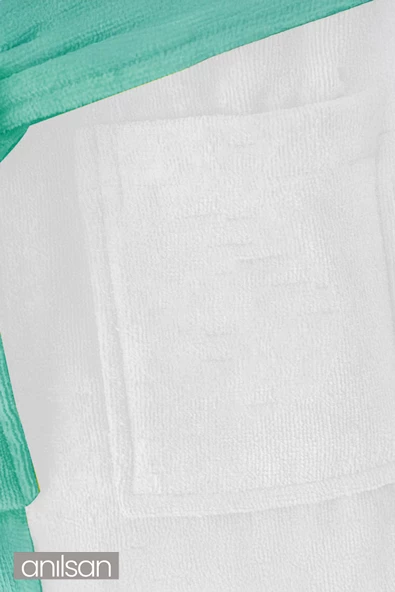 Beyaz ve Yeşil %100 Pamuklu Çocuk Bornozu - 2-4 Yaş - Yumuşak, Nefes Alabilir, Doğal Kumaş - 3