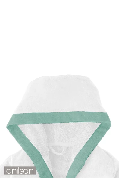 Beyaz ve Yeşil %100 Pamuklu Çocuk Bornozu - 2-4 Yaş - Yumuşak, Nefes Alabilir, Doğal Kumaş - 4