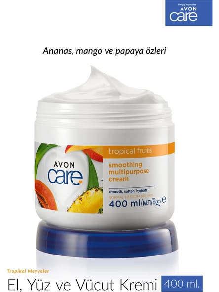 Avon Care Tropical Fruits Ananas, Mango ve Papaya Özlü El ve Vücut Kremi 400 ml - 2
