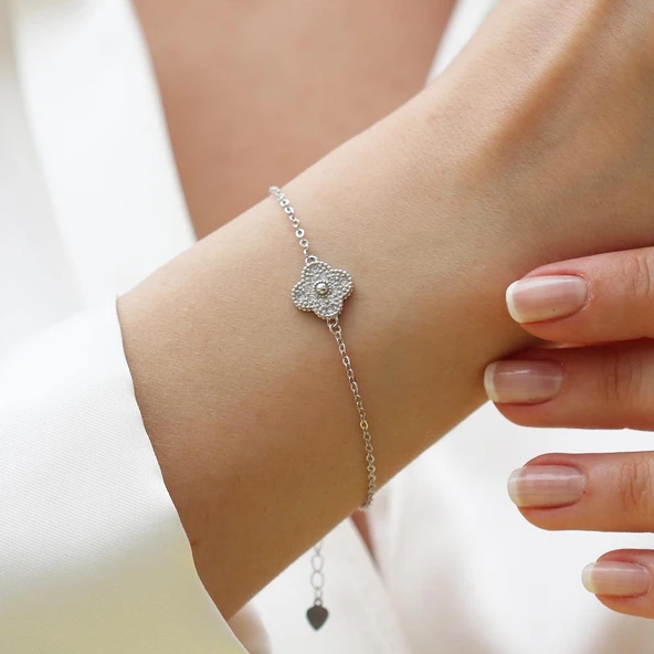 Yonca Taşlı Gümüş Bileklik - Resim 5