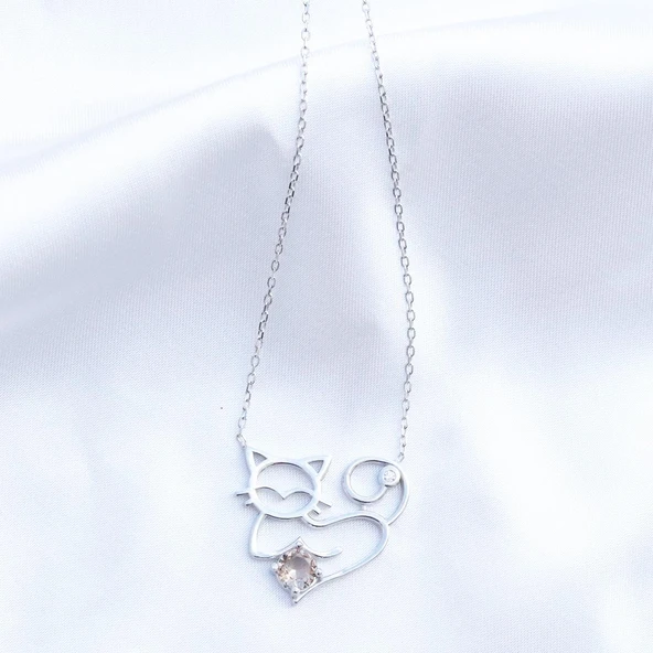 Kedi Zultanit Taşlı Gümüş Kolye - Resim 4