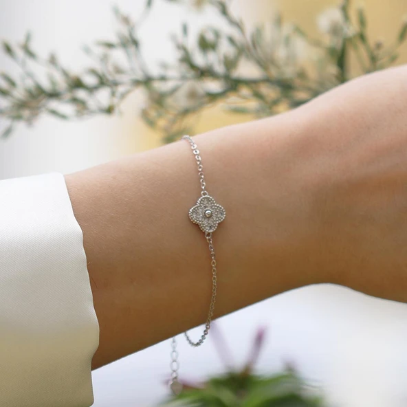 Yonca Taşlı Gümüş Bileklik - Resim 8