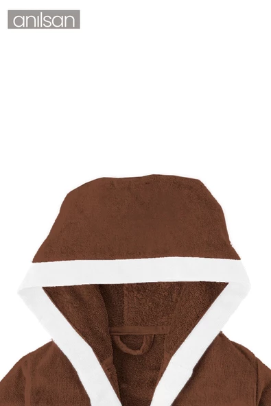 Kahverengi ve Beyaz %100 Pamuklu Çocuk Bornozu - 2-4 Yaş - Yumuşak, Nefes Alabilir, Doğal Kumaş - 4