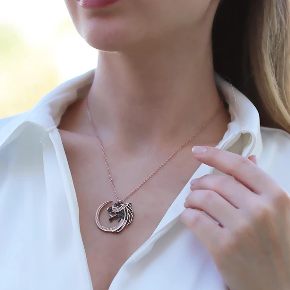 Kaplan Zirkon Taşlı İkon Gümüş Kolye - Resim 5