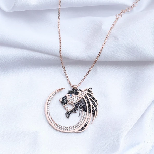 Kaplan Zirkon Taşlı İkon Gümüş Kolye - Resim 7