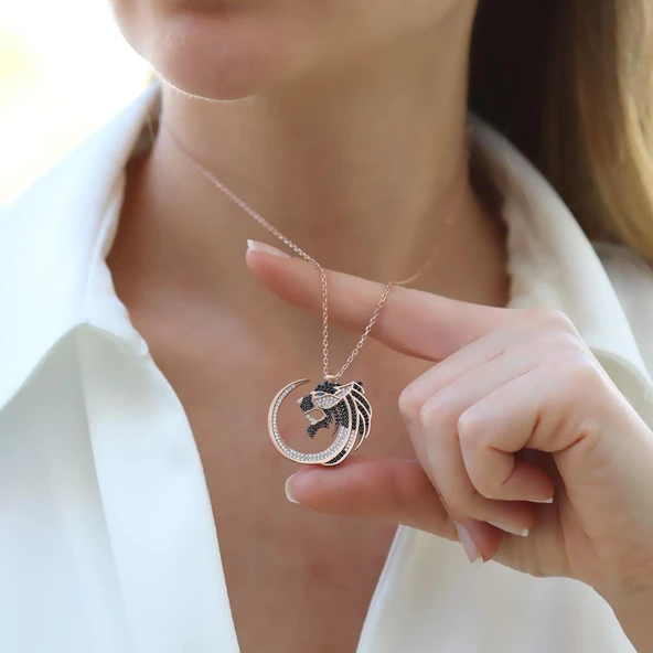 Kaplan Zirkon Taşlı İkon Gümüş Kolye - Resim 6