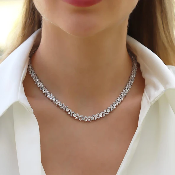 Çiçek Zirkon Taşlı Su Yolu Gerdanlık - Resim 3