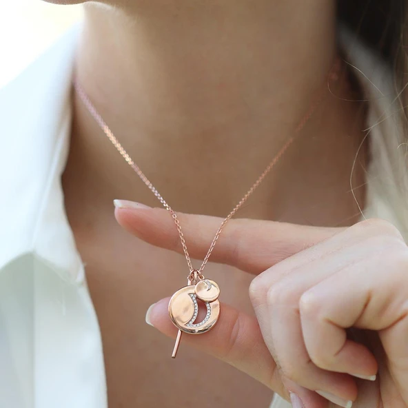 Ay Modeli Rose Gold Kaplama Gümüş Kolye - Resim 2