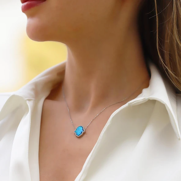 Fatma Ana Eli Opal Gümüş Kolye - Resim 2