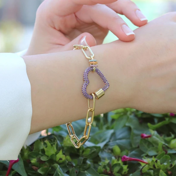 Kalp Apm Zirkon Taşlı Gold Gümüş Bileklik - Resim 4