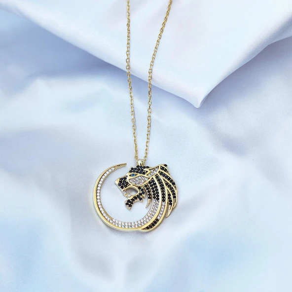 Kaplan Zirkon Taşlı İkon Gümüş Kolye - Resim 3