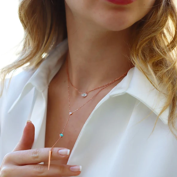 Göz Trend Rose Gold Kaplama Gümüş Kolye - Resim 3