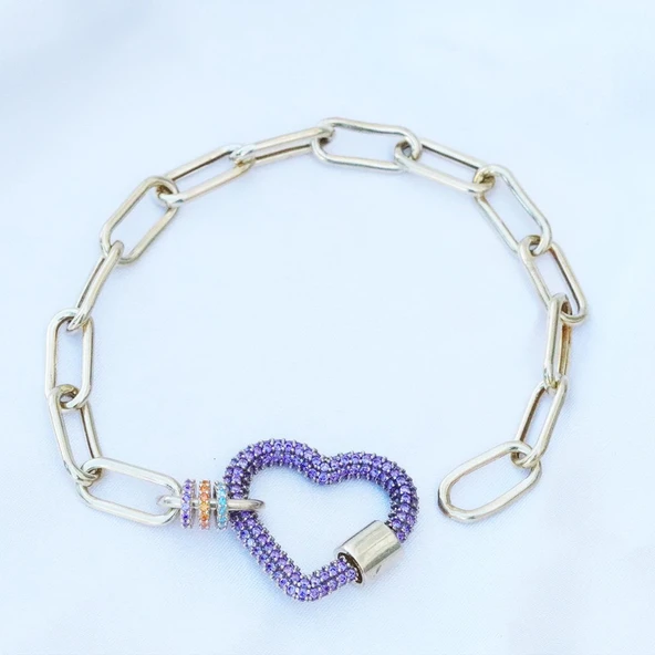 Kalp Apm Zirkon Taşlı Gold Gümüş Bileklik - Resim 5