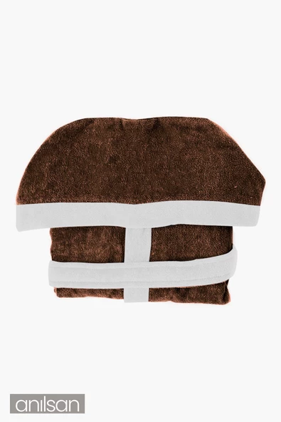 Kahverengi ve Beyaz %100 Pamuklu Çocuk Bornozu - 2-4 Yaş - Yumuşak, Nefes Alabilir, Doğal Kumaş - 2