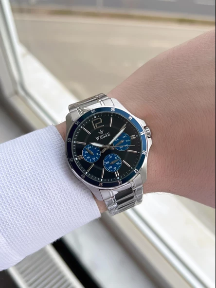 Wesse Çelik Kordon İç Fonksiyonları Aktif 5 Atm Suya Dayanıklı Erkek Kol Saati EW.208806-LL - Resim 2