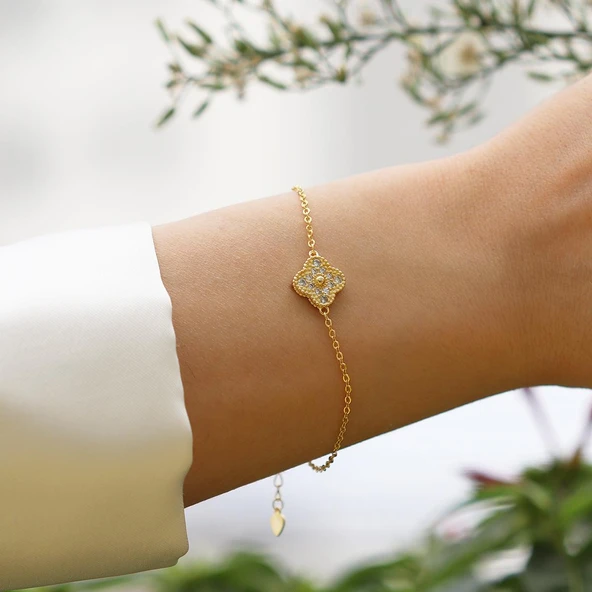 Yonca Taşlı Gümüş Bileklik - Resim 3