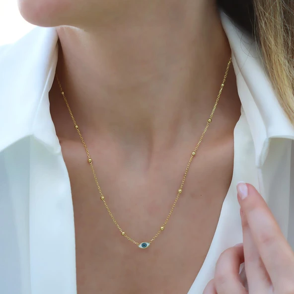 Göz Top Zincirli Trend Gold Gümüş Kolye - Resim 3