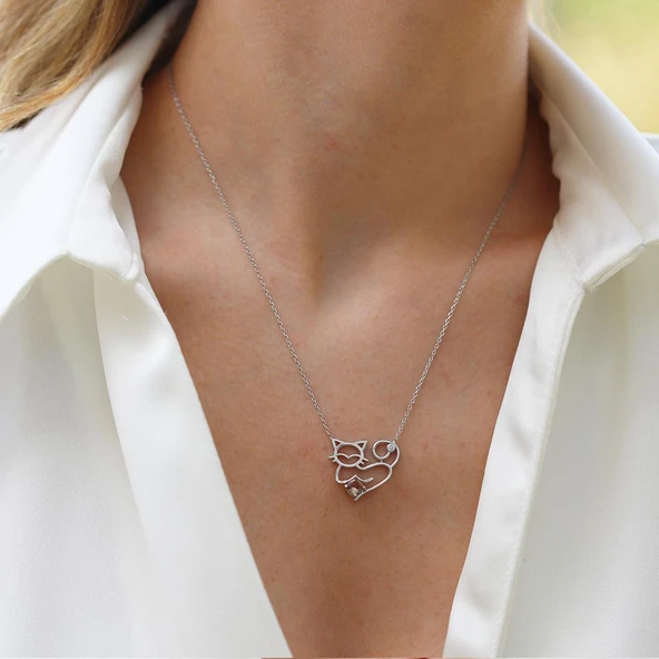 Kedi Zultanit Taşlı Gümüş Kolye - Resim 2