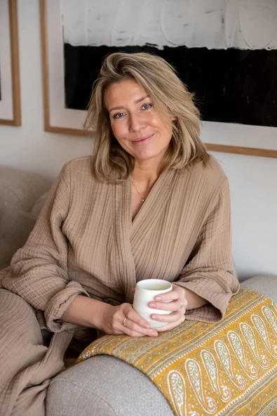 Unisex Müslin Bornoz / Sabahlık % 100 Pamuk Bej - 2