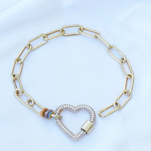 Kalp Apm Zirkon Taşlı Gold Gümüş Bileklik - Resim 11