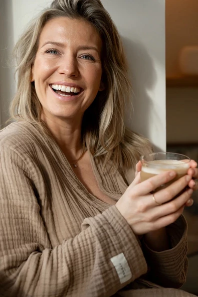 Unisex Müslin Bornoz / Sabahlık % 100 Pamuk Bej - 3