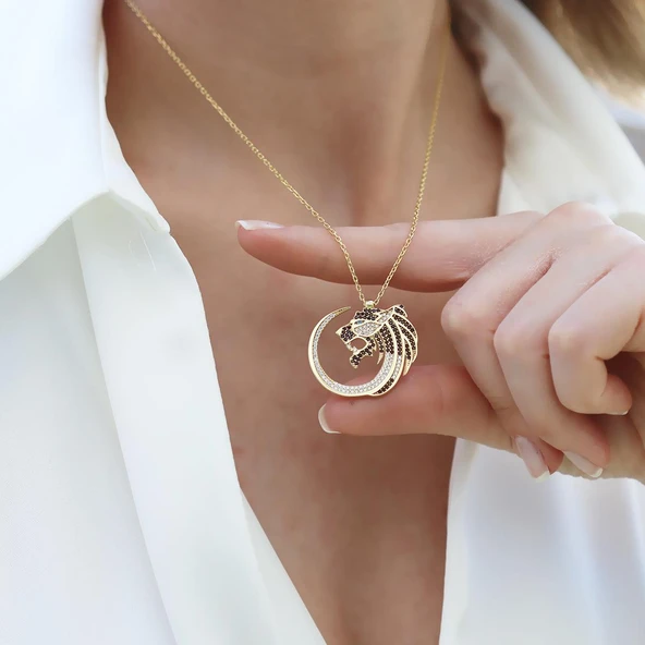 Kaplan Zirkon Taşlı İkon Gümüş Kolye - Resim 2