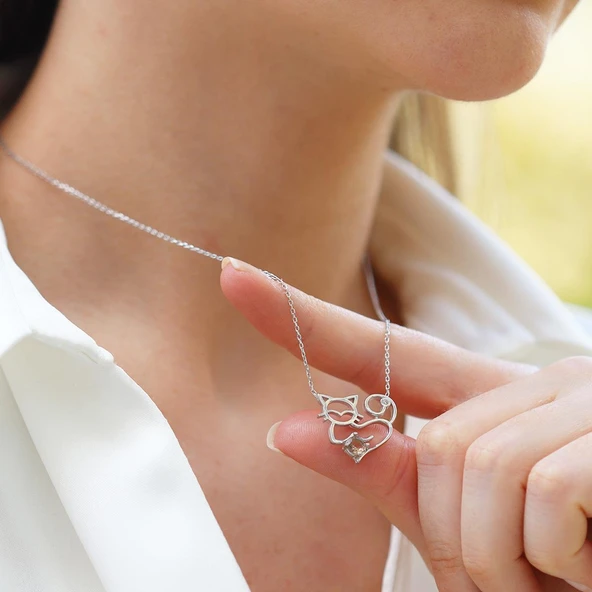 Kedi Zultanit Taşlı Gümüş Kolye - Resim 3