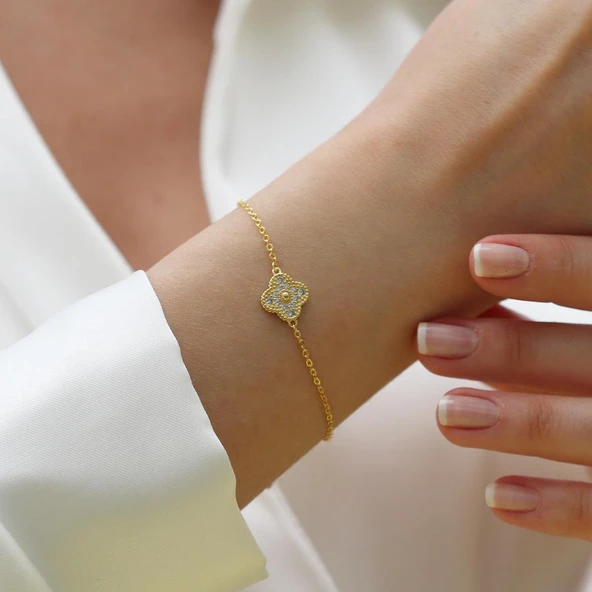 Yonca Taşlı Gümüş Bileklik - Resim 2