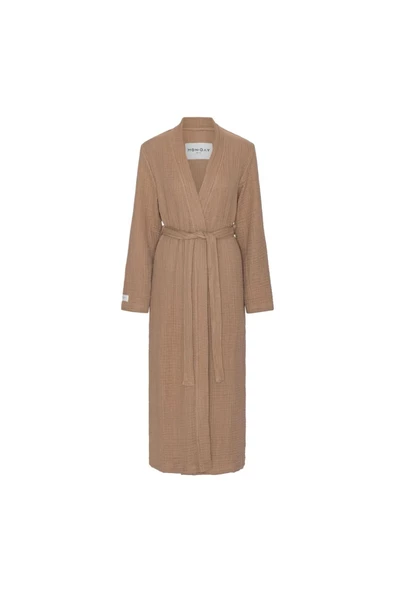 Unisex Müslin Bornoz / Sabahlık % 100 Pamuk Bej - 7