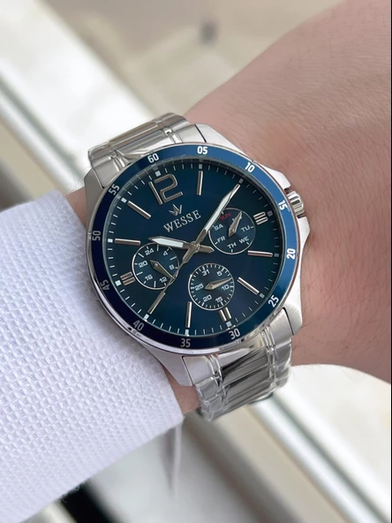 Wesse Çelik Kordon İç Fonksiyonları Aktif 5 Atm Suya Dayanıklı Erkek Kol Saati EW.208802-GL - Resim 2