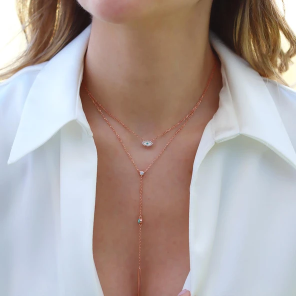 Göz Trend Rose Gold Kaplama Gümüş Kolye - Resim 2