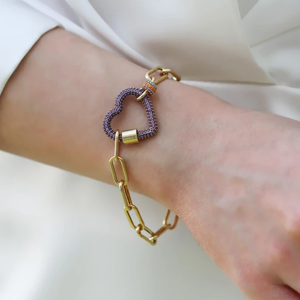 Kalp Apm Zirkon Taşlı Gold Gümüş Bileklik - Resim 2