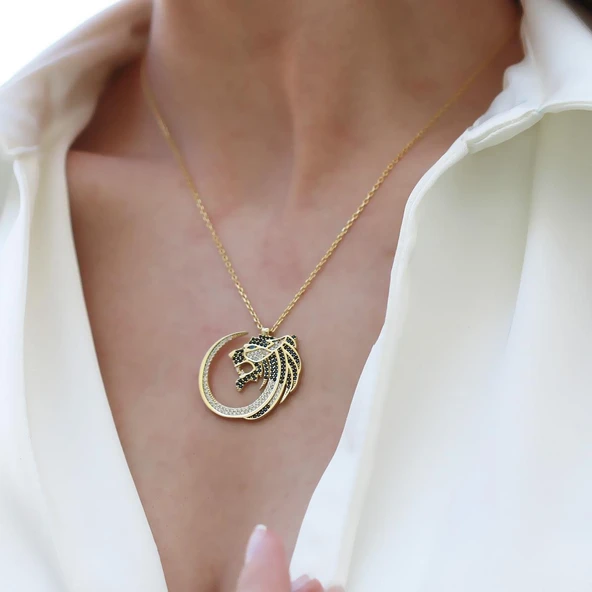 Kaplan Zirkon Taşlı İkon Gümüş Kolye ürün görseli 1