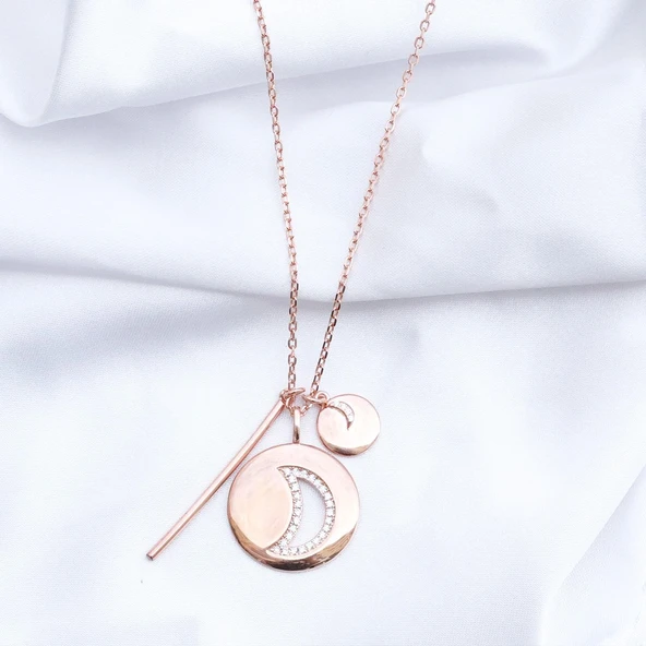 Ay Modeli Rose Gold Kaplama Gümüş Kolye - Resim 3