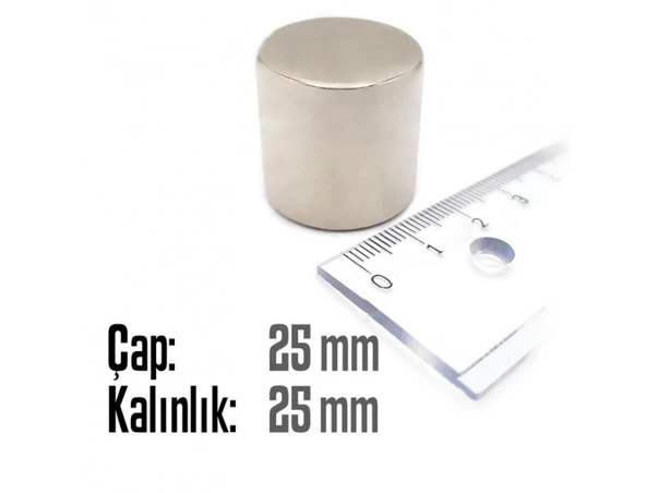 Neodyum Mıknatıs Silindir Çap 25mm , Kalınlık 25mm   ( 1 Adet) - 2