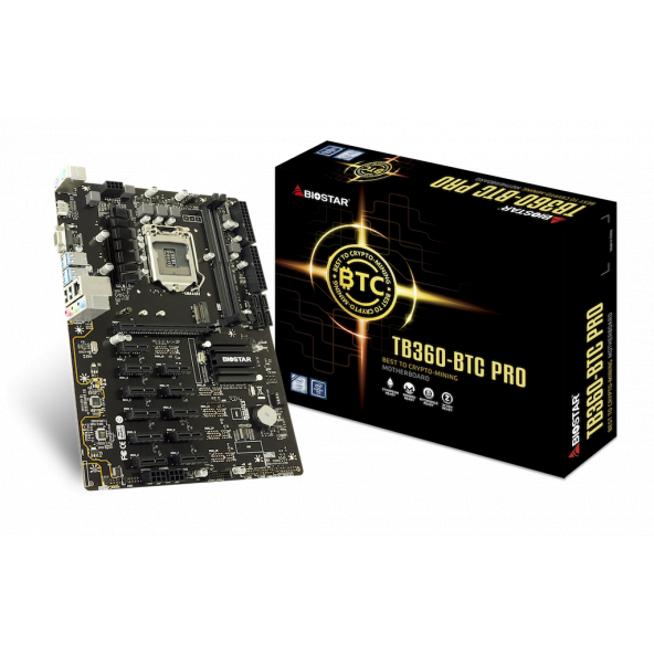 Biostar TB360-BTC PRO Ver.6x 8.9.Nesil LGA 1151 DDR4 2666 M.2 12li Ekran Girişi HDMI Mining Anakart - 1