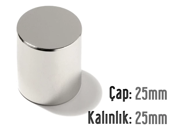 Neodyum Mıknatıs Silindir Çap 25mm , Kalınlık 25mm   ( 1 Adet)