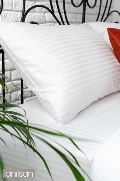 Çizgili Saten Tek Kişilik Lastiksiz Çarşaf Nevresim Takımı 1 Adet Yastık Kılıfı,83tel - 4