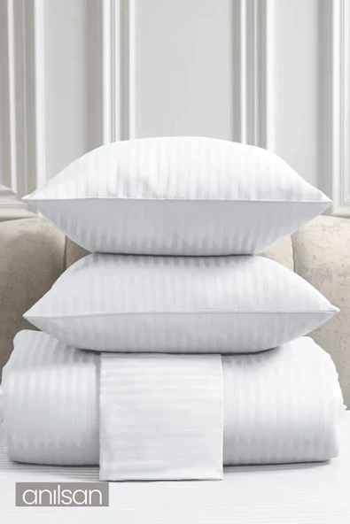 Çizgili Saten Tek Kişilik Lastiksiz Çarşaf Nevresim Takımı 1 Adet Yastık Kılıfı,83tel