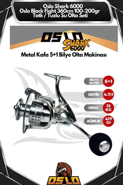 Oslo Black Fight 360cm 100-200gr Oslo Shark 6000 Tatlı/Tuzlu Olta Seti - Resim 3