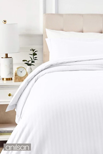 Çizgili Saten Tek Kişilik Lastiksiz Çarşaf Nevresim Takımı 1 Adet Yastık Kılıfı,83tel - 2