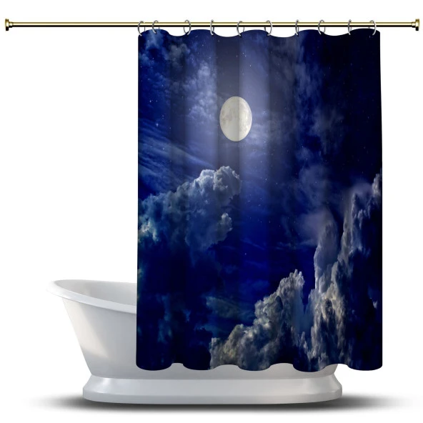 Banyo Duş Perdesi Tasarım Dekor Kümülüs Bulutlar Dolunay Yıldız Dijital Baskılı En 175 cm
