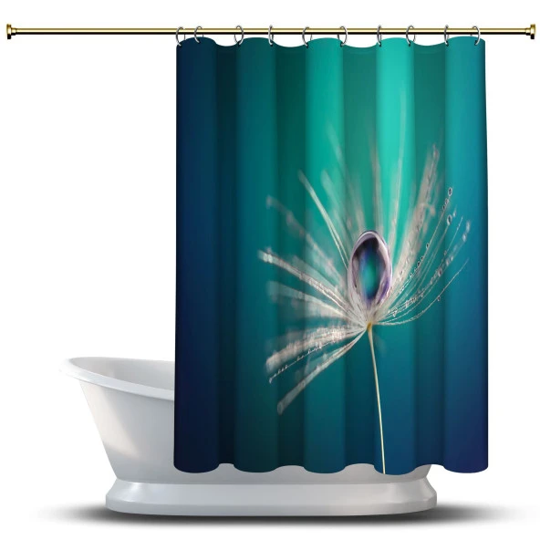 Banyo Duş Perdesi Tasarım Dekor Karahindiba Çiçek Tohumu Su Damla Dijital Baskılı En 175 cm