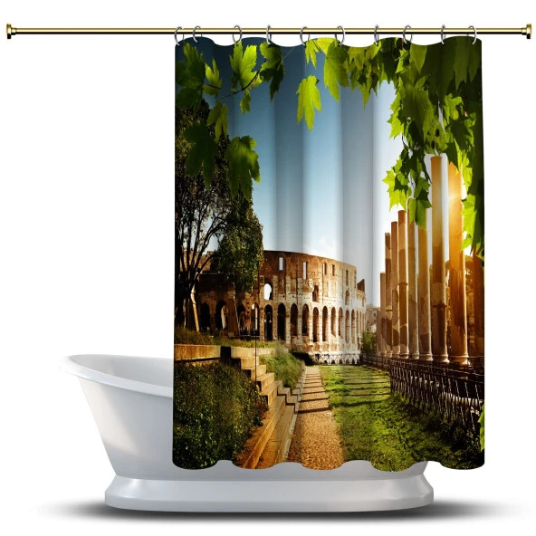 Banyo Duş Perdesi Tasarım Dekor Kolezyum Roma İtalya Ağaç Manzara Dijital Baskılı En 175 cm