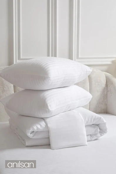 Çizgili Saten Tek Kişilik Lastiksiz Çarşaf Nevresim Takımı 1 Adet Yastık Kılıfı,83tel - 3