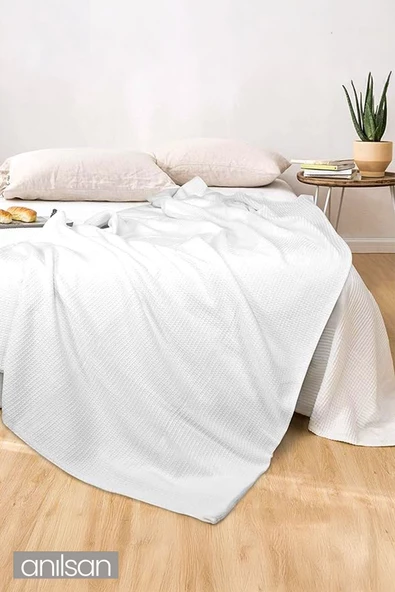 Çift Kişilik Beyaz Waffle Desenli Pike - %100 Pamuk, Yumuşak ve Dayanıklı Otel Pike - 3